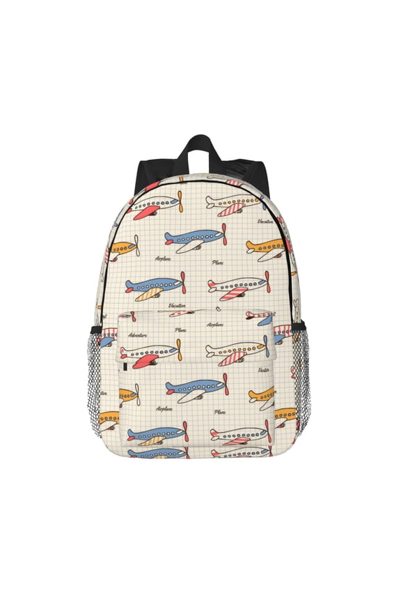 Striped Vintage Planes Pattern Student Backpack Water-resistant Backpack 15-inch Laptop Backpack Lightweight Adjustable School Backpack