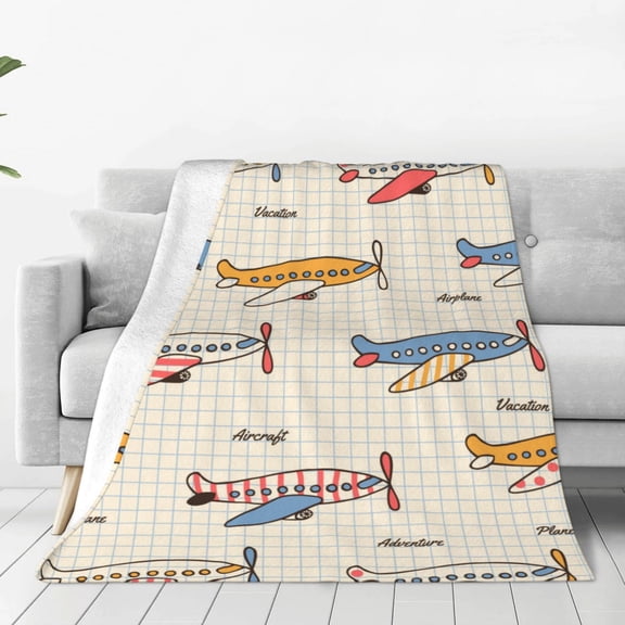 Rateoe Striped Vintage Planes Print Fuzzy Fleece Throw Blanket Extra Large,Super Soft,Fluffy and Warm Blankets for Couch,Bed,All Season Use (40"x30")