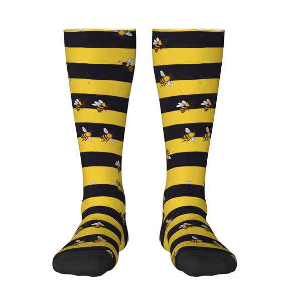Rateoe Striped With Bees Pattern Women’s Knee High Crew Socks,Trouser Socks Comfortable, Breathable, Moisture-Wicking and Soft