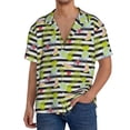 thumbnail image 1 of Rateoe Striped With Palm Tree Branches Pattern Men's Short Sleeve Classic Shirt, Casual Short-Sleeved Shirt, Lightweight Summer Shirt, Cuban Collar Shirt,Button-Front Shirt-Medium, 1 of 5
