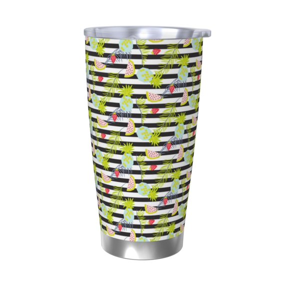 Rateoe Striped With Palm Tree Branches Printed Car Guy Gifts for Men Women Tumbler - 20oz/590ml Double Wall Vacuum Insulated Stainless Steel Travel Tumbler Cups with Lid & Straw-Without Straw