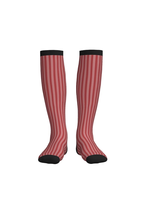 Stripes Red White Compression Socks for Women and Men 20-30mmHg-Circulation Support Socks Knee High Nurse Pregnant Running Medical and Travel Athletic