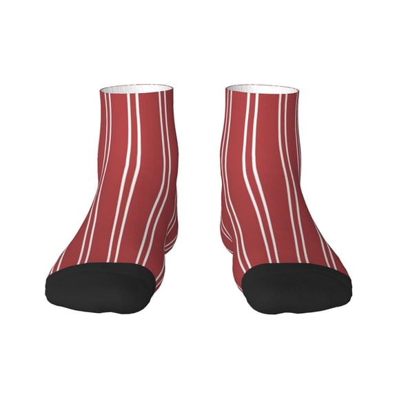Rateoe Stripes Red White Pattern Quarter Crew Socks,Toe Seamed Ankle Socks,Cotton Cushioned Breathable Athletic Crew Sports Socks