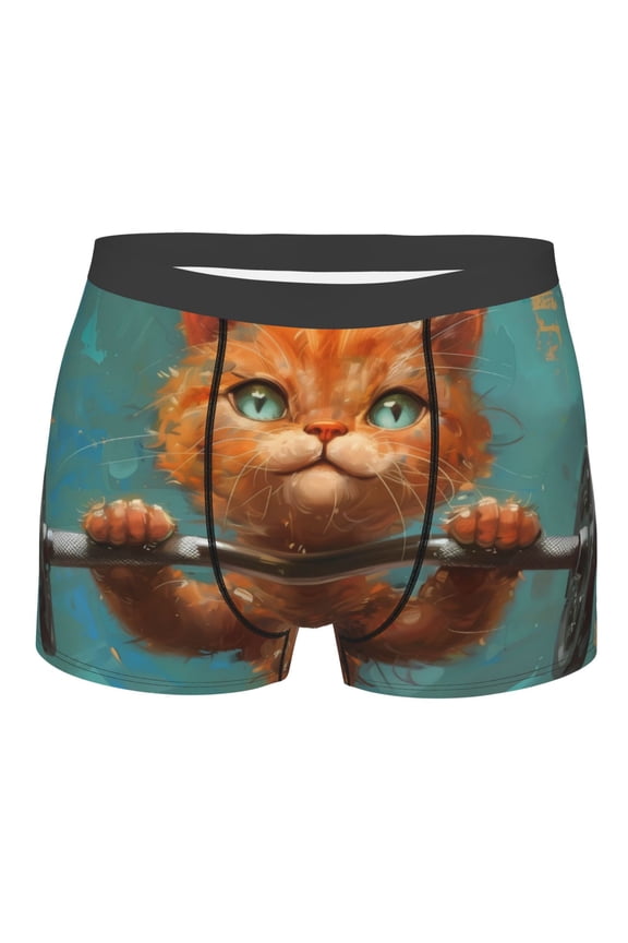 Strong Kitten Lifting Weights Mens Boxer Briefs Poly Spandex Performance Boxer Briefs Underwear Hem Boxer Briefs - Small