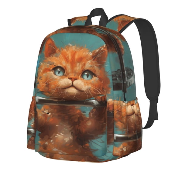 Rateoe Strong Kitten Lifting Weights Pattern Student Backpack,Backpack for School,Lightweight Bag,Travel Backpack,Outdoor Backpack,Large Capacity Backpack