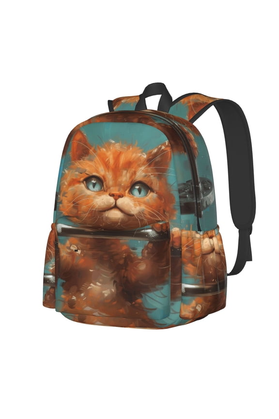 Strong Kitten Lifting Weights Pattern Student Backpack,Backpack for School,Lightweight Bag,Travel Backpack,Outdoor Backpack,Large Capacity Backpack