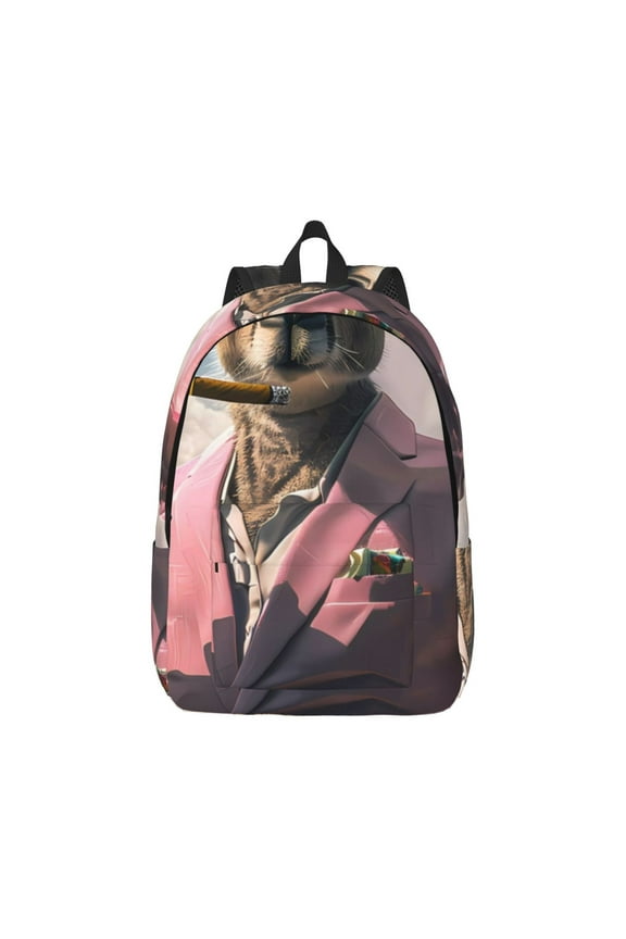 Stylish Kangaroo In Suit Pattern Canvas College Laptop Backpack,Travel Daypack,Durable Rucksack Travel Notebook Bag School Backpack Book Bag for Men Women-Small