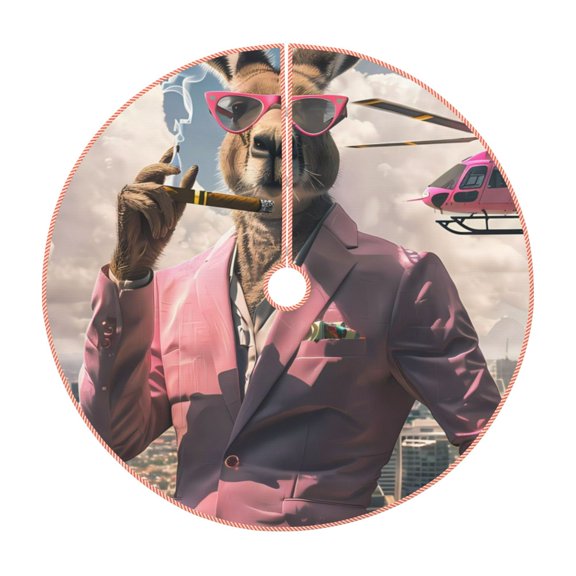 Rateoe Stylish Kangaroo In Suit Pattern Christmas Tree Skirt with Ties, Christmas Tree Decorations, Farmhouse Christmas Decor Xmas Holiday Decorations-