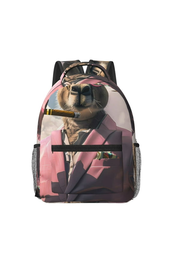 Stylish Kangaroo In Suit Pattern Durable Student Backpack Laptop Bag- Ergonomic Design, Waterproof Twill Fabric - Ideal for School, Travel, and Outdoor Activities-One Size
