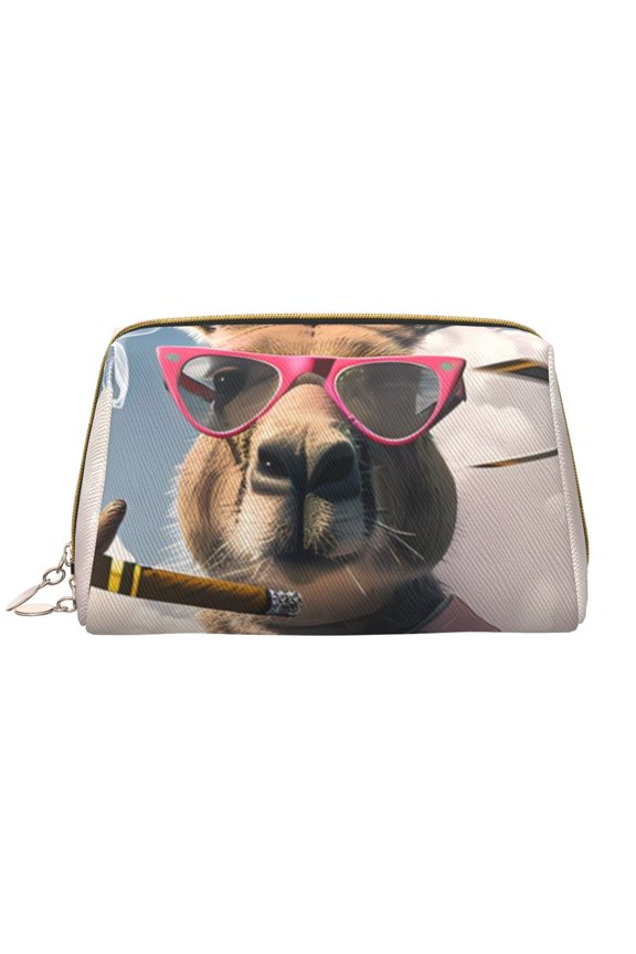 Stylish Kangaroo In Suit for Travel Makeup Bag,Large Capacity Cosmetic Bags for Women,Waterproof Portable Pouch Open Flat Toiletry Bag Make up Organizer