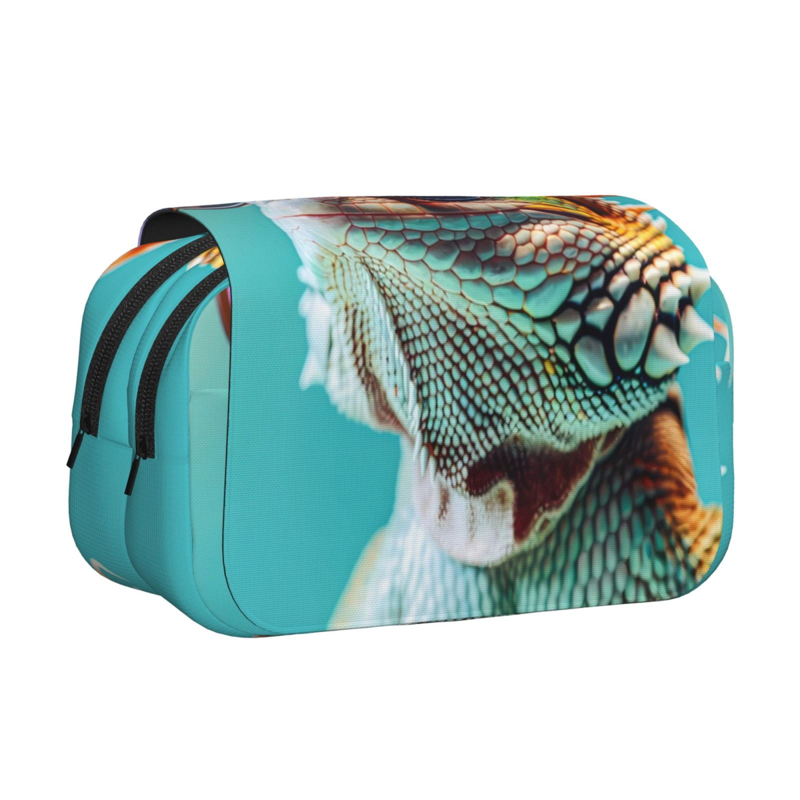Rateoe Stylish Sunglasses Iguana Pattern Double Clamshell Pen Case, Storage Organizer with Two Zipper Compartments– Holds Up to 50 Pencils & Pens