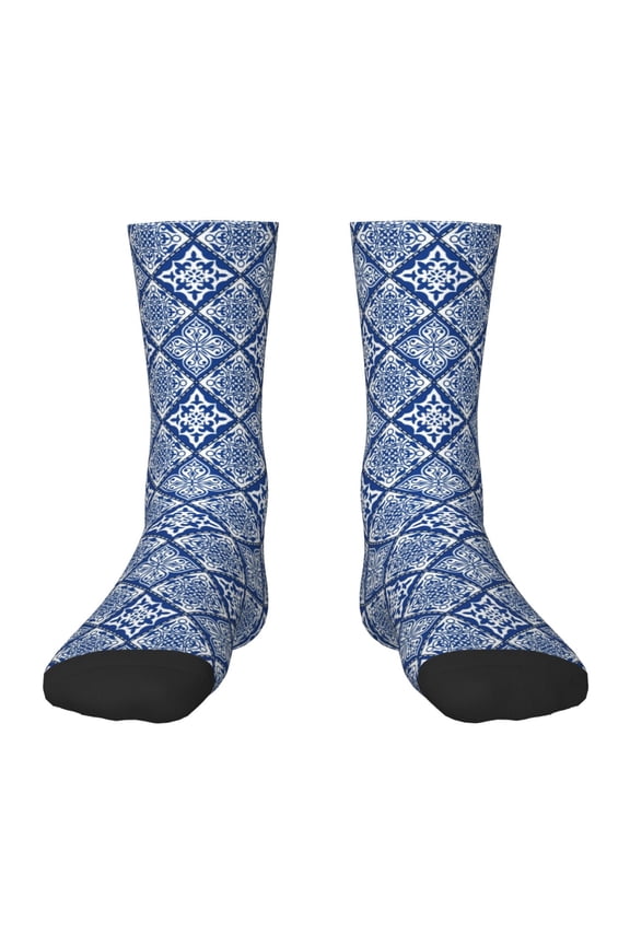 Stylized Flowers Vintage Boho Pattern Children's Socks, Socks Gifts ,kids Crew Soft Cotton Socks , Moisture-Wicking, Durable, Ideal for Daily Wear & Sports