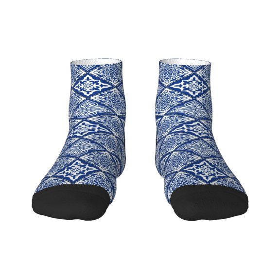 Rateoe Stylized Flowers Vintage Boho Pattern Quarter Crew Socks,Toe Seamed Ankle Socks,Cotton Cushioned Breathable Athletic Crew Sports Socks