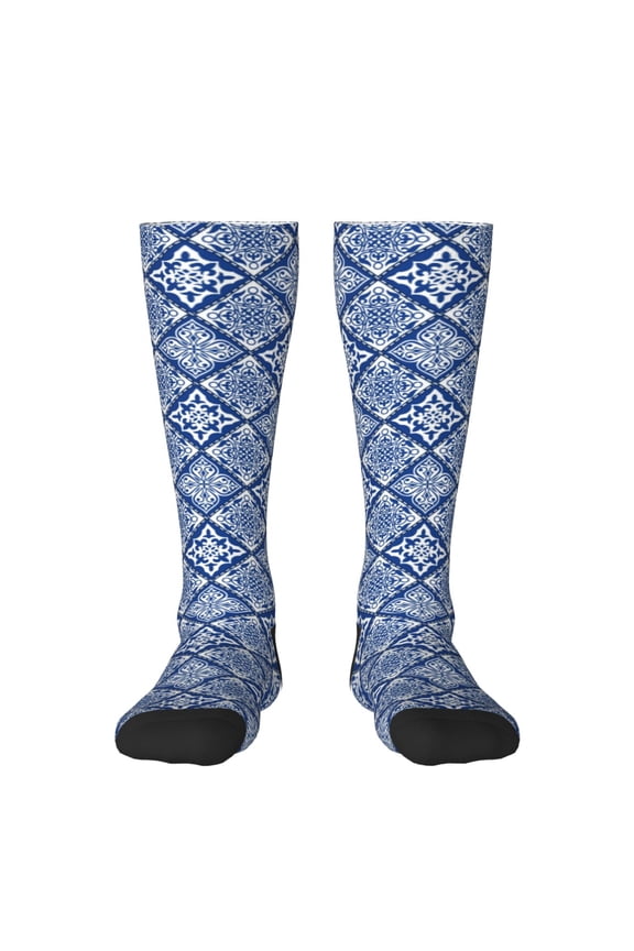 Stylized Flowers Vintage Boho Pattern Women’s Knee High Crew Socks,Trouser Socks Comfortable, Breathable, Moisture-Wicking and Soft