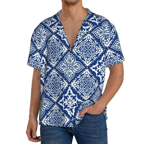 Rateoe Stylized Flowers Vintage Boho Print Mens Front Pocket Hawaiian Shirts Casual Shirts Short Sleeve Button Down Beach Tropical Shirts-XX-Large