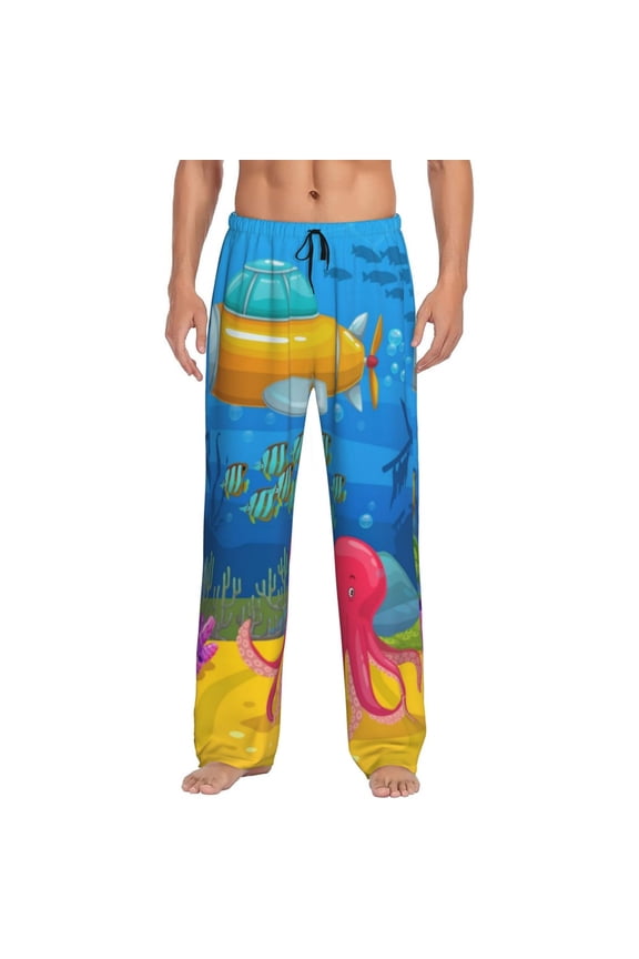 Submarine And Landscape Pattern Men’s Ultra-Soft Comfy Pajama Lounge Pants Sleepwear,Comfortable Lounge Wear,lightweight Pajamas, Casual Home Wear-X-Large