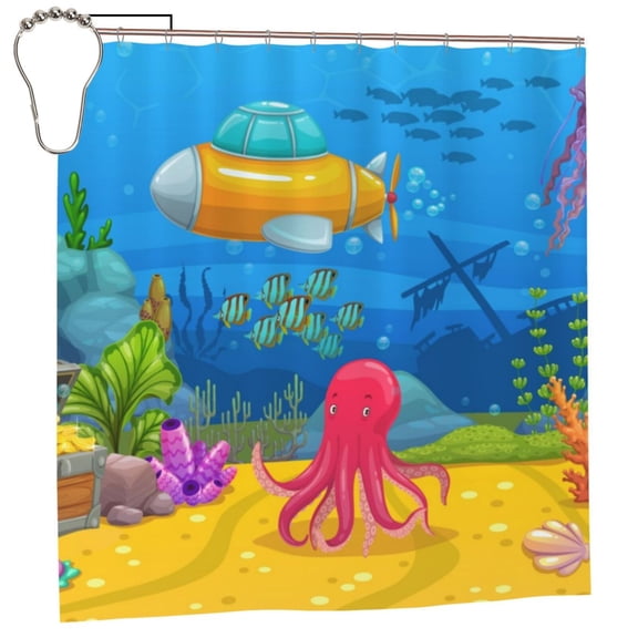 Rateoe Submarine And Landscape Shower Curtain - Fancy Bathroom Shower Curtain Sets - Waterproof Shower Curtain with Hooks with 12 Plastic Hooks 72x72 Inches