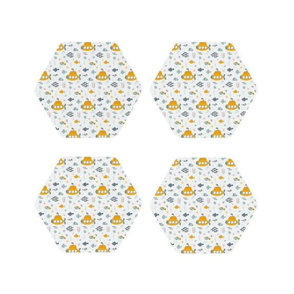 Rateoe Submarine Ship Drawing Drink Coasters Set of 4 Leather Coasters Spill Protection for Table Desk,Durable and Non Slip Leather Coaster ,4 Inches Drink Mats-Hexagon