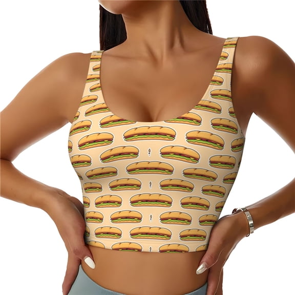 Rateoe Submarine Sub Sandwich Print Womens' Sports Bras Scoop Neck Sports Vest- Padded U Back Seamless High Impact Support-Small