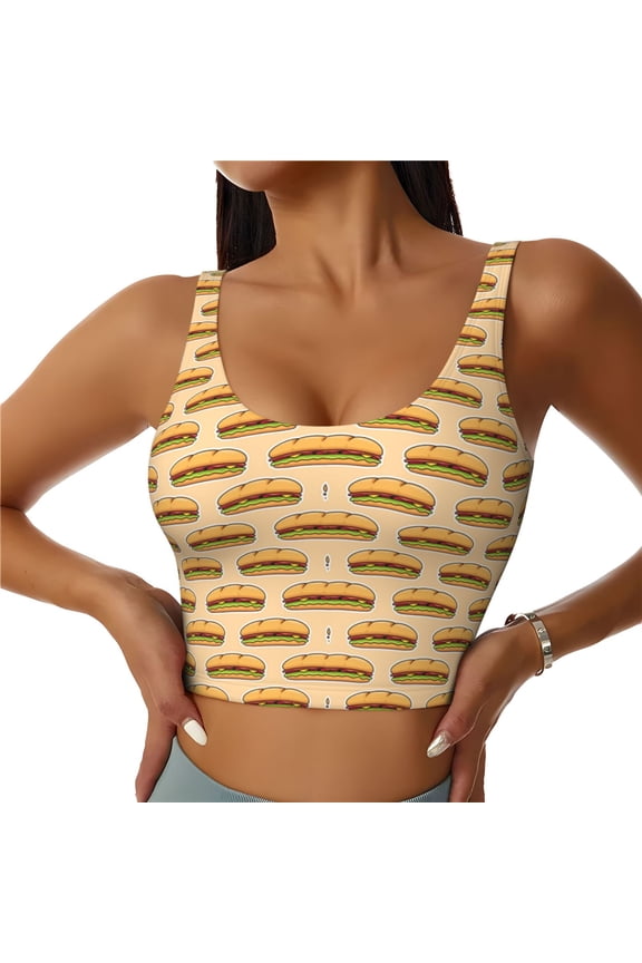 Submarine Sub Sandwich Print Womens' Sports Bras Scoop Neck Sports Vest- Padded U Back Seamless High Impact Support-Small