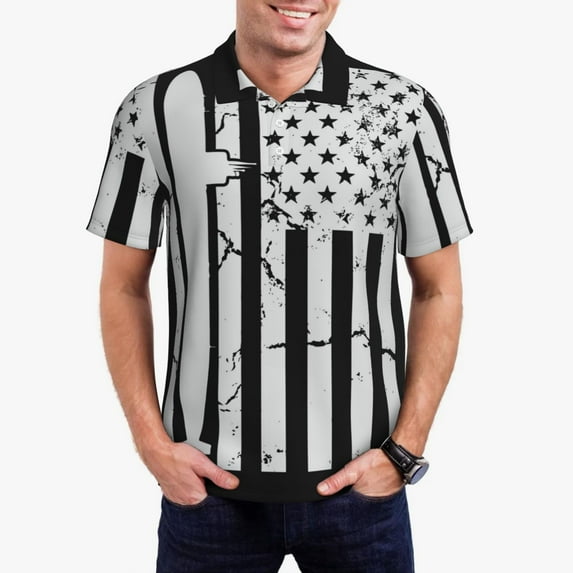 Rateoe Submarine Vintage Flag Pattern Men's Short Sleeve Polo Shirts, Golf Polo Shirts Short Sleeve Performance Moisture Wicking Dry-3X-Large