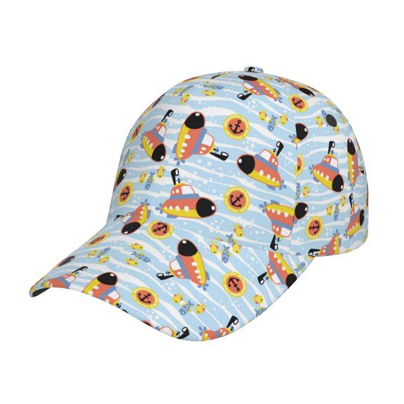 Rateoe Submarine With Fishes Undersea Pattern Baseball Cap Outdoor Cap Mountain Dad Hat - Unstructured Soft Cotton Cap-Adjustable UV Protection Cap