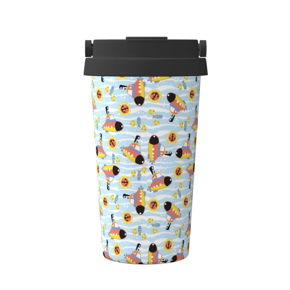 Rateoe Submarine With Fishes Undersea Pattern Travel Coffee Mug Tumbler with Flip Lid | Reusable Insulated Stainless Steel Cold Brew Iced Coffee Cup Thermos