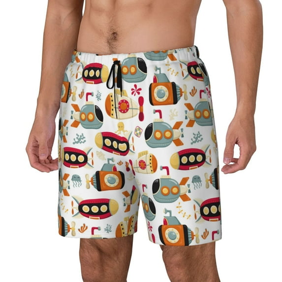 Rateoe Submarines Pattern Men’s Swim Shorts with Compression Liner – Double-Layered Quick-Dry Swimwear, Comfortable & Stretchy Beach Shorts-X-Large