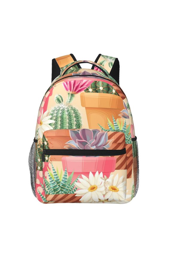 Succulent And Cactus Pattern Casual Backpack for School, Work, Travel Adjustable Straps, Multiple Compartments Ergonomic Design, Fits Laptops and Tablets