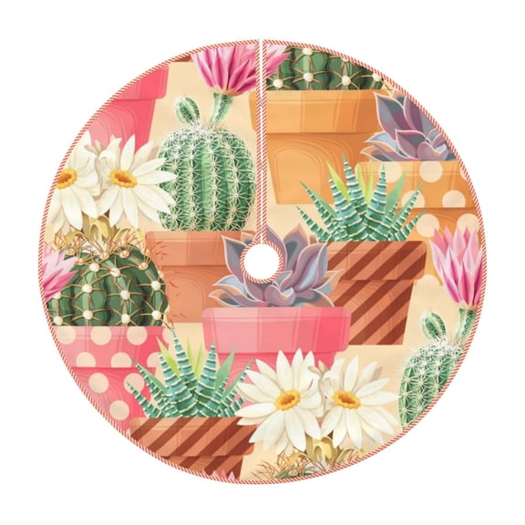 Rateoe Succulent And Cactus Pattern Christmas Tree Skirt with Ties , Christmas Tree Decorations, Farmhouse Christmas Decor Xmas Holiday Decorations-48"