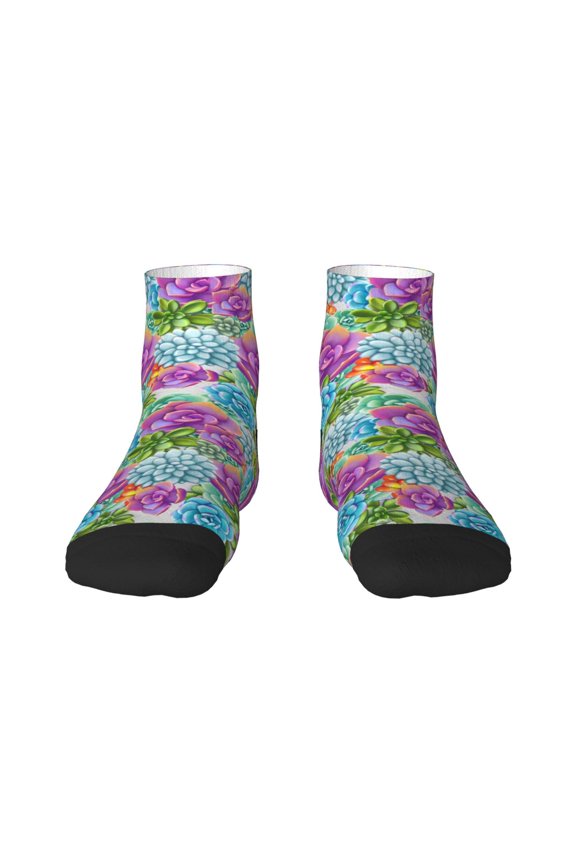 Succulents Pattern Quarter Crew Socks,Toe Seamed Ankle Socks,Cotton Cushioned Breathable Athletic Crew Sports Socks