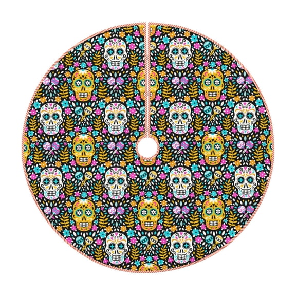 Rateoe Sugar Skulls Pattern Christmas Tree Skirt with Ties, Christmas Tree Decorations, Farmhouse Christmas Decor Xmas Holiday Decorations-