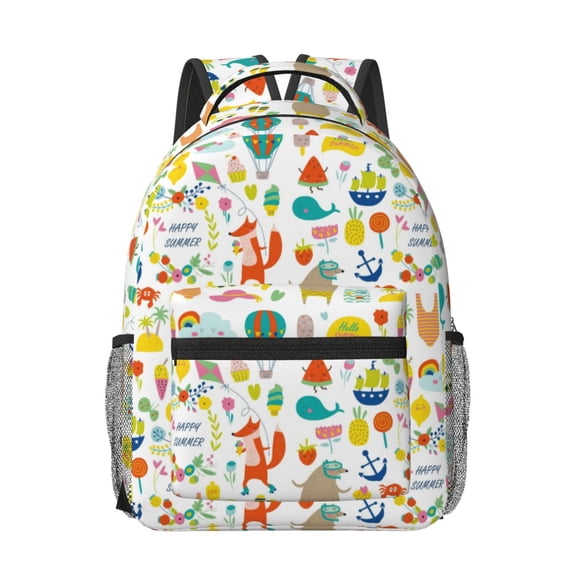 Rateoe Summer Animal Pattern Durable Student Backpack Laptop Bag- Ergonomic Design, Waterproof Twill Fabric - Ideal for School, Travel, and Outdoor Activities