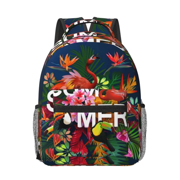 Rateoe Summer Birds and Flowers Pattern Durable Student Backpack Laptop Bag- Ergonomic Design, Waterproof Twill Fabric - Ideal for School, Travel, and Outdoor Activities