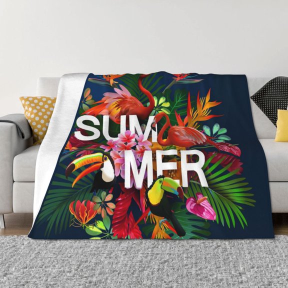 Rateoe Summer Birds and Flowers Pattern Flannel Throw Blanket, Ultra-soft Blanket for Bed, Couch, Car, Hypoallergenic Anti-pilling blanket-40"x30"(Horizontal)