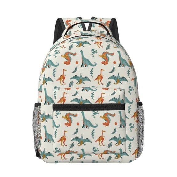 Rateoe Summer Dinosaur Pattern Durable Student Backpack Laptop Bag- Ergonomic Design, Waterproof Twill Fabric - Ideal for School, Travel, and Outdoor Activities