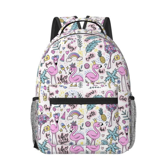 Rateoe Summer with Flamingo Pattern Durable Student Backpack Laptop Bag- Ergonomic Design, Waterproof Twill Fabric - Ideal for School, Travel, and Outdoor Activities
