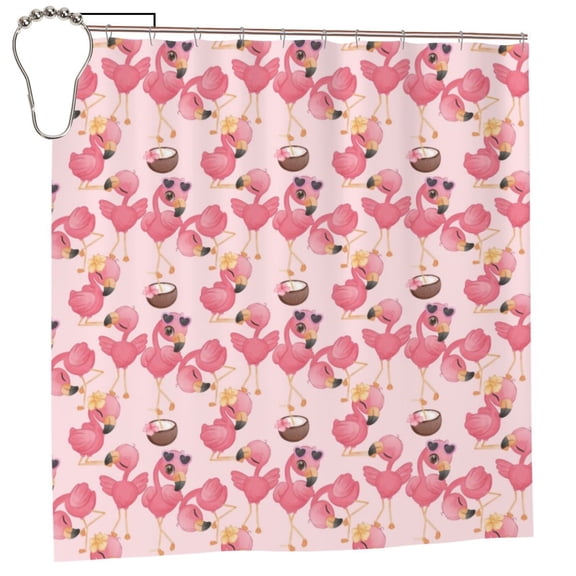 Rateoe Summer Flamingo Shower Curtain - Fancy Bathroom Shower Curtain Sets - Waterproof Shower Curtain with Hooks with 12 Plastic Hooks 72x72 Inches