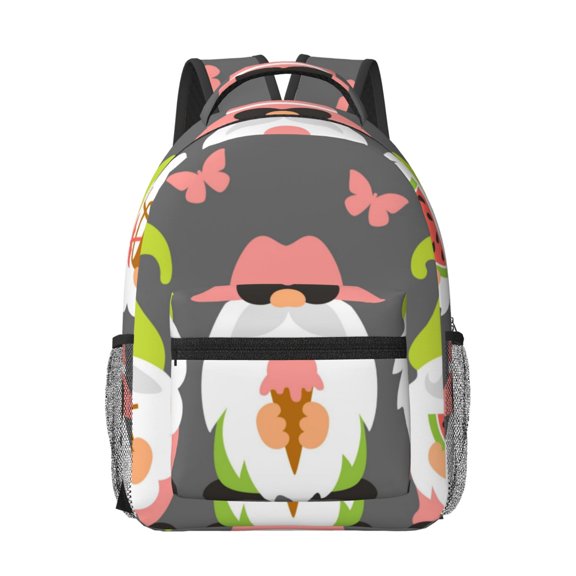 Rateoe Summer Gnome 1 Pattern Durable Student Backpack Laptop Bag- Ergonomic Design, Waterproof Twill Fabric - Ideal for School, Travel, and Outdoor Activities