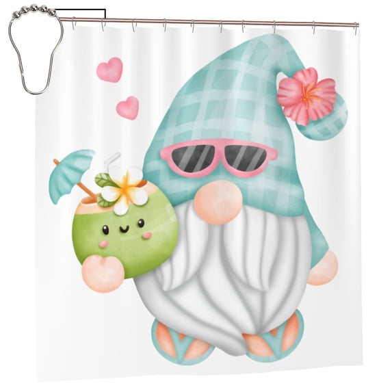 Rateoe Summer Gnome,Cute Gnome Shower Curtain - Fancy Bathroom Shower Curtain Sets - Waterproof Shower Curtain with Hooks with 12 Plastic Hooks 72x72 Inches