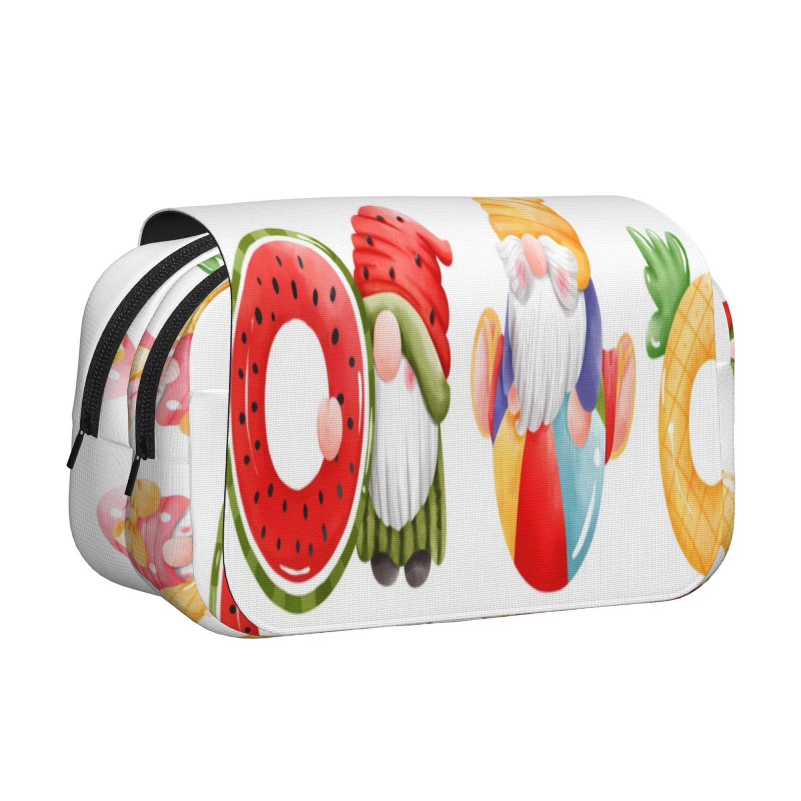 Rateoe Summer Gnome Pattern Double Clamshell Pen Case, Storage Organizer with Two Zipper Compartments– Holds Up to 50 Pencils & Pens