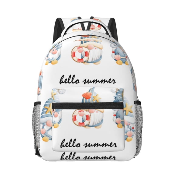 Rateoe Summer Gnome Pattern Durable Student Backpack Laptop Bag- Ergonomic Design, Waterproof Twill Fabric - Ideal for School, Travel, and Outdoor Activities