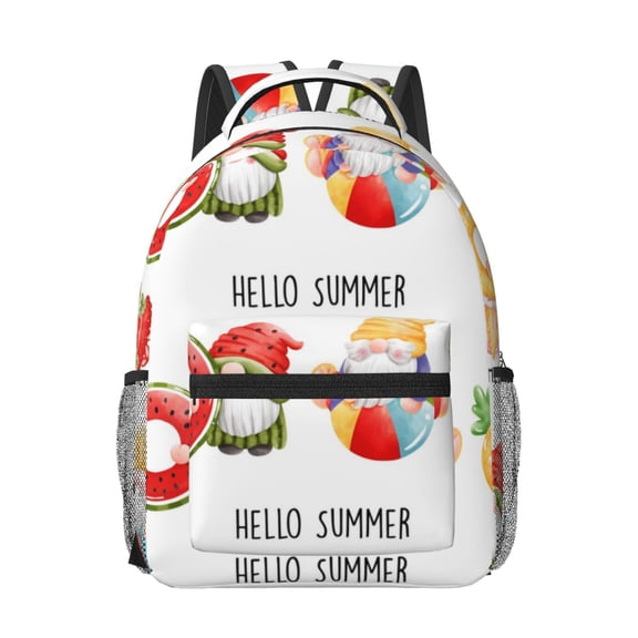 Rateoe Summer Gnome Pattern Durable Student Backpack Laptop Bag- Ergonomic Design, Waterproof Twill Fabric - Ideal for School, Travel, and Outdoor Activities