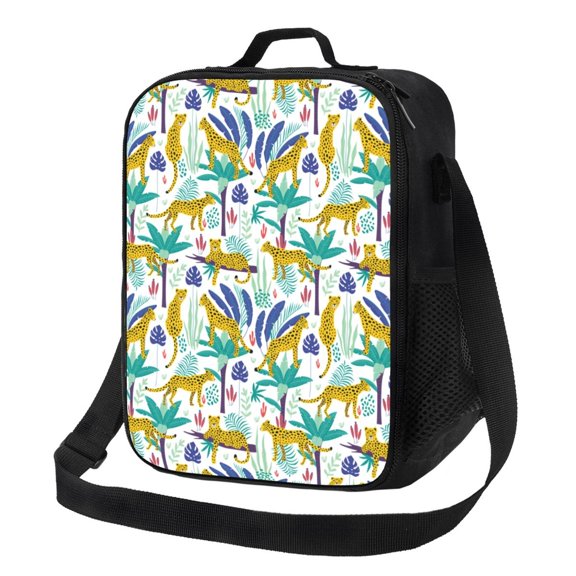 Rateoe Summer Leopard Lunch Bag Reusable Lunch Box with Shoulder Straps for Men Women Insulated Portable Lunchbox for adults Suitable for School Work Picnic
