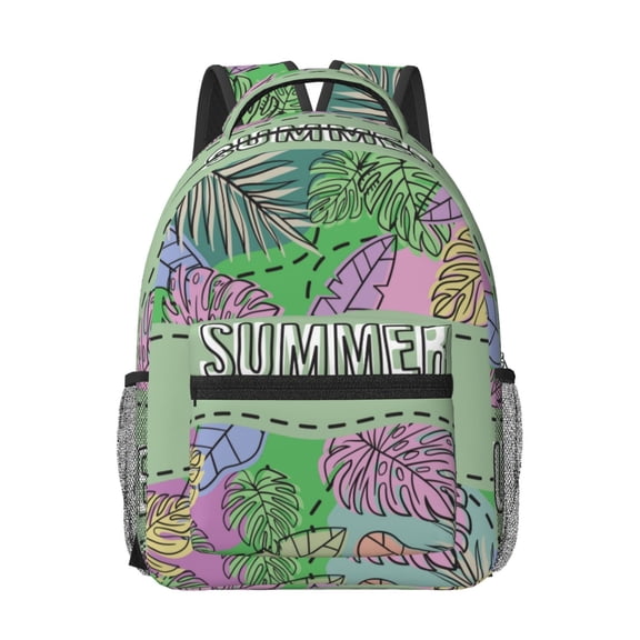 Rateoe Summer Pattern Durable Student Backpack Laptop Bag- Ergonomic Design, Waterproof Twill Fabric - Ideal for School, Travel, and Outdoor Activities