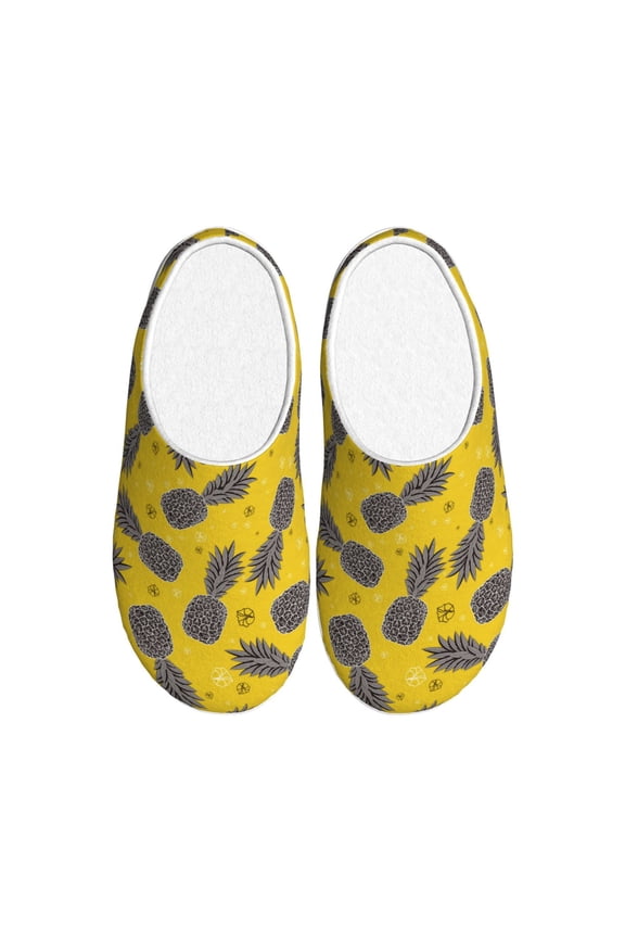 Summer Pineapple Print Women's Men's Cotton Knit Slippers Lightweight Memory Foam Indoor House Shoes with Anti-Skid Sole-37/38