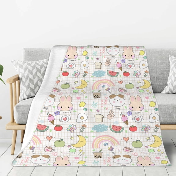 Rateoe Summer Rabbit Pattern Flannel Throw Blanket, Ultra-soft Blanket for Bed, Couch, Car, Hypoallergenic Anti-pilling blanket-60"x50"(Vertical)
