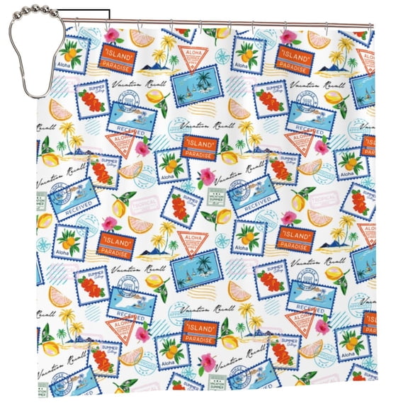 Rateoe Summer Stamp Shower Curtain - Fancy Bathroom Shower Curtain Sets - Waterproof Shower Curtain with Hooks with 12 Plastic Hooks 72x72 Inches