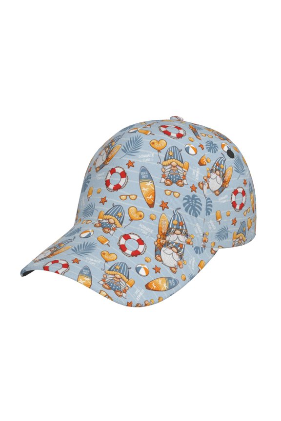 Summer Time With Gnome Pattern Mens Baseball Cap Adjustable Curved Brim Hat, Soft Cotton Sports Cap for Outdoor, Casual, and Everyday Wear, Comfortable & Breathable