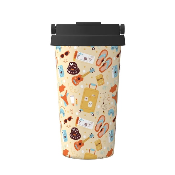 Rateoe Summer Travel Pattern Travel Coffee Mug Tumbler with Flip Lid | Reusable Insulated Stainless Steel Cold Brew Iced Coffee Cup Thermos